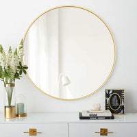 Arcus Home Decor - Miroir rond Hey Mirro de 24 po - Or-Couleur/finition du cadre : Or luxueux métallisé