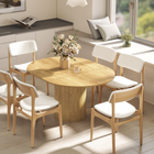 HOMCOM - Table de ferme extensible convertible ronde à ovale 43,5 po-59 po pour 6-8 personnes - finition bois naturel-Bords arrondis pour réduire les chocs, plus sûr pour la famille 