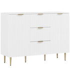 HOMCOM - Buffet 47,2 po L - blanc-Pieds en métal, poignées dorées et panneau cannelé pour un look moderne 