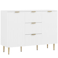 HOMCOM - Buffet 47,2 po L - blanc-Pieds en métal, poignées dorées et panneau cannelé pour un look moderne 