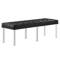 Modway - Loft Touffe Cuir végane Banc - Argent noir-Banc d’accent du milieu du siècle