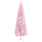 HOMCOM - Snow Flocked Pencil Artificial Christmas Tree with Steel Base Pink-7.5 ft de haut, luxuriant avec une forme de pin qui donne un aspect sain et naturel 