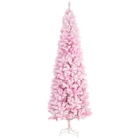 HOMCOM - Snow Flocked Pencil Artificial Christmas Tree with Steel Base Pink-7.5 ft de haut, luxuriant avec une forme de pin qui donne un aspect sain et naturel 
