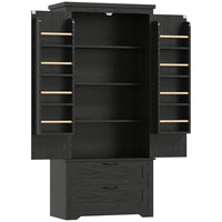 HOMCOM - Armoire de cuisine 64 po avec portes et tiroirs - noir-Garde-manger noir vieilli avec portes de grange et accents noirs, dégageant un charme de ferme 