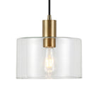 Hudson&Canal - Suspension Henri de de 25 cm de large avec abat-jour en verre - Laiton/Transparent-Associé à un abat-jour en verre tambour transparent