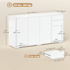 HOMCOM - Buffet latéral haute brillance 55,1 po L avec 2 tiroirs - blanc-Étagère amovible dans le petit placard pour un espace de rangement personnalisé 