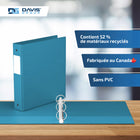 Davis Group Super économie, Reliure à anneaux ronds 1.5 po, paquet de 6 – Bleu Turquoise-Polypropylène sans PVC