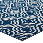 Modway - Frame Treillis marocain de transition Tapis de comédie 8 pi l x 10 pi L - Bleu marocain et ivoire-Résistant aux taches / Facile à nettoyer