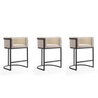 Manhattan Comfort - Cosmopolitan tabouret de comptoir moderne du milieu du siècle de 23,7 po en similicuir crème et noir, lot de 3-Tabouret de comptoir moderne du milieu du siècle avec dossier parfait pour le bar et la cuisine. Ensemble de 3