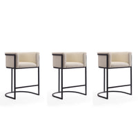 Manhattan Comfort - Cosmopolitan tabouret de comptoir moderne du milieu du siècle de 23,7 po en similicuir crème et noir, lot de 3-Tabouret de comptoir moderne du milieu du siècle avec dossier parfait pour le bar et la cuisine. Ensemble de 3