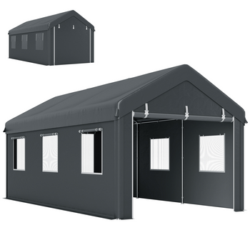 Outsunny - Abri de voiture robuste de 10 pi x 20 pi avec 6 fenêtres et ...
