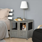 PawHut - Meuble cage pour chien, table d’appoint pour chiens de taille moyenne - gris-Portes magnétiques avec verrou de sécurité 