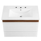 Modway - Render Fixation murale de 30" Vanette de salle de bain - Blanc Noyer Blanc-Bassin d’évier en céramique