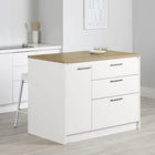 South Shore - Myro - Îlot de cuisine avec porte et tiroirs - Blanc et Érable noix de muscade-Rangement intégré : profitez des 3 tiroirs renforcés pour ranger vos ustensiles, vos plaques de cuisson et même votre batterie de cuisine. La grande porte permet quant à elle l’entreposage de petits électroménagers.