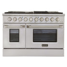 Kucht - 48 po Série KNG Cuisinière Pro Style au gaz propane - Acier inoxydable-Cuisinez et pâtissez comme un professionnel grâce à deux fours séparés dotés de larges vitres. Le four principal est un four robuste en porcelaine bleue d’une capacité de 4,2 pi³, tandis que le four latéral supplémentaire offre une capacité de 2,5 pi³