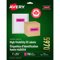 Avery − Étiquettes laser, haute visibilité, magenta néon, 2 5/8 po x 1 po, paquet de 750-Étiquettes haute visibilité Avery pour mettre en valeur les messages importants