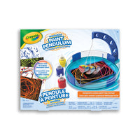 Crayola - Pendule de peinture lavable -TROUSSE DE PENDULE À PEINTURE : Comprend 1 pendule à peinture, 3 flacons de peinture lavable (rouge, bleu, jaune), 10 feuilles de papier blanc, 10 feuilles de papier noir, 3 bouchons de buse, 3 cylindres gradués, 1 pipette, 1 bâton d'agitation, 1 guide de mélange des couleurs et 1 manuel d'instructions