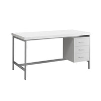 Monarch Specialties - 7046 Bureau 60 po L - Metal Argent/Blanc-Bureau d'ordinateur contemporain au style très tendance, en stratifié blanc élégant sur tous les côtés et avec une structure métallique grise robuste, idéal pour un bureau à domicile moderne.