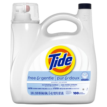 Tide - Détergent à lessive liquide HE - 3,9 L - Gratuit et doux ...