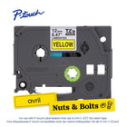 Brother TZe631 Ruban laminé jaune avec texte noir authentique pour étiqueteuses P-touch, 12 mm de largeur x 8 m de longueur-L’endos fendu facile à peler permet l’application rapide de l’étiquette