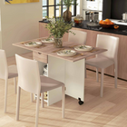 HOMCOM - Table à manger pliante à abattant avec tiroir et étagères de rangement pour 4-6 personnes - chêne-Tiroir intégré avec glissières en acier et deux étagères de rangement pour les ustensiles et la vaisselle 