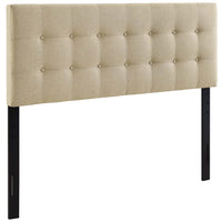 Modway - Emily Tissu rembourré Tête de lit complète, Beige-Tête de lit élégamment touffée à boutons