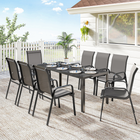Outsunny - ensemble de salle à manger de patio 9 pièces, table de patio et chaises empilables - gris foncé-Plateau de table en verre trempé avec effet ondulé, sûr, lisse et facile à nettoyer