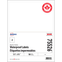 Avery - Étiquettes Imperméables - 5 ½ po x 8 ½ po - Paquet de 100-Blanc