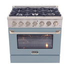 Kucht - 36 po Série KDF Cuisinière Pro Style au gaz naturel - Acier inoxydable/Bleu clair-Cuisinez et pâtissez comme un professionnel avec le four à convection extra-large de 5,2 pi³, configuration à 5 grilles et grande fenêtre de four