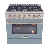 Kucht - 36 po Série KDF Cuisinière Pro Style au gaz naturel - Acier inoxydable/Bleu clair-Cuisinez et pâtissez comme un professionnel avec le four à convection extra-large de 5,2 pi³, configuration à 5 grilles et grande fenêtre de four