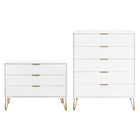 Manhattan Comfort - Dumbo commode moderne et commode haute à 5 tiroirs - blanc - ensemble de 2-Commode de chambre moderne-contemporaine avec une touche de glamour comprenant une commode standard et une commode haute