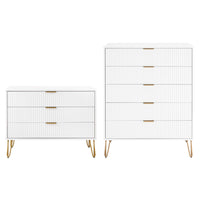 Manhattan Comfort - Dumbo commode moderne et commode haute à 5 tiroirs - blanc - ensemble de 2-Commode de chambre moderne-contemporaine avec une touche de glamour comprenant une commode standard et une commode haute