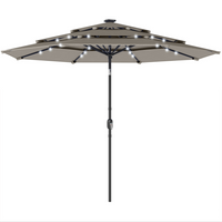 Outsunny - Parasol de patio avec lumières solaires et housse - 9,3 pi - gris-Parasol d'extérieur de 9,3 pi pour offrir de l'ombre et vous protéger du soleil