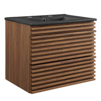 Modway - Render Support mural de 24" Vanette de salle de bain - Noir noyer-Vanité moderne du milieu du siècle