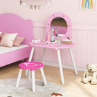Qaba - Coiffeuse pour enfants avec miroir et tabouret - rose-Fabriqué en MDF et bois de pin pour une stabilité et une sécurité durables  
