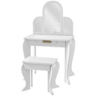 Qaba - Ensemble coiffeuse et chaise pour enfants - Blanc-Table de maquillage et ensemble de tabourets assortis  