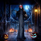 HOMCOM - Faucheuse animée grandeur nature 6 pi avec activation sonore tactile - noir-Design grandeur nature de 72 po H pour une présentation Halloween saisissante 