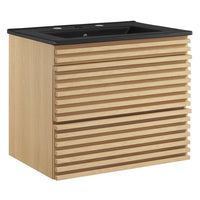 Modway - Render Support mural de 24" Vanette de salle de bain - Noir de chêne-Vanité moderne du milieu du siècle