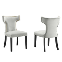 Modway - Curve Performance Velvet Chaises de salle à manger Ensemble de 2 - Gris clair-Cadre en bois massif