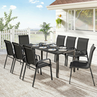 Outsunny - ensemble de salle à manger de patio 9 pièces, table de patio et chaises empilables - noir-Plateau de table en verre trempé avec effet ondulé, sûr, lisse et facile à nettoyer