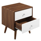 Modway - Transmit 2 tiroirs Table de chevet, Blanc noyer-Pattes en bois écartées et effilées