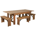 Flash Furniture Ensemble de quatre bancs et table de ferme pliante rustique antique de 7 pieds x 40 pouces de la série HERCULES-Construction en pin massif