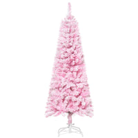 HOMCOM - Snow Flocked Pencil Artificial Christmas Tree with Steel Base Pink-5 pi de haut, luxuriant avec une forme de pin qui donne un aspect sain et naturel 