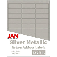 Jam Paper Étiquettes postales, 1 x 2,63 po, argent métallique, 120/paquet (40732536)-Étiquettes avec adresse d’expédition