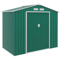 Outsunny - Abri de jardin 7' x 4' avec kit de fondation et double portes vert-Grand espace de rangement pour les outils de jardin, l'équipement d'entretien des pelouses, les fournitures et plus encore 