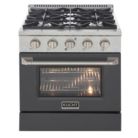 Kucht - 30 po Série KDF Cuisinière Pro Style au gaz naturel - Acier inoxydable/Gris ciment-Four à convection extra-large de 4,2 pi³ avec configuration à 5 grilles et grande fenêtre de four pour une visibilité accrue et une cuisson polyvalente