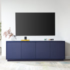 Hudson&Canal - Meuble TV Hanson pour téléviseurs jusqu'à 75" - Bleu foncé-Fabriqué à partir de matériaux robustes en MDF et PVC dans une finition bleu foncé fabriquée à la main