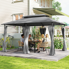 Outsunny - Pavillon de terrasse à double toit 10 pi L x 13 pi L avec rideaux - gris foncé-Le toit est conçu avec 12 trous de drainage pour éviter l’accumulation d’eau