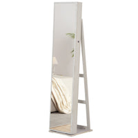 HOMCOM - Armoire à bijaux avec miroir - 15 po L x 15 po l x 61,75 po H - blanc-Nombreuses options de rangement, y compris des emplacements pour boucles d'oreilles, des crochets pour colliers et bracelets, des emplacements pour bagues, des boîtes pour crayons à sourcils et des étagères de rangement 