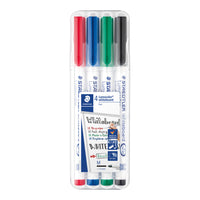 Staedtler® – Marqueurs à effacement sec Lumocolor, pointe moyenne, couleurs variées, paq./4-L'encre s'efface à sec sans laisser de trace sur les tableaux à marqueurs et les surfaces en verre et en porcelaine